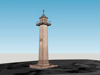 European Architecture Tower With Cross Top Balcony And Stone Base Against Blue Sky 3d model