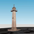 European Architecture Tower With Cross Top Balcony And Stone Base Against Blue Sky