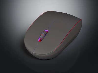 Modern Electronic Wireless Mouse With Gray Body Red Purple Accent Lines And Ergonomic Design 3d model