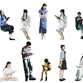 People In Various Poses Reading Books And Using Devices With Different Outfits 3d model