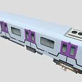 White Train Exterior View With Purple Doors And Multiple Windows Side Design 3d model