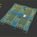 Blue Plastic Pallet with Grid Design and Red Label for Logistics Storage Use 3d model