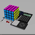 Colorful Daily Living Essentials With Multicolored Rubik's Cube Calculator Tape Measure And Small Tools