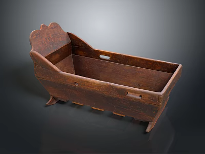 Antique Wooden Baby Cradle With Carved Top And Solid Wood Legs Design 3d model