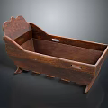 Antique Wooden Baby Cradle With Carved Top And Solid Wood Legs Design
