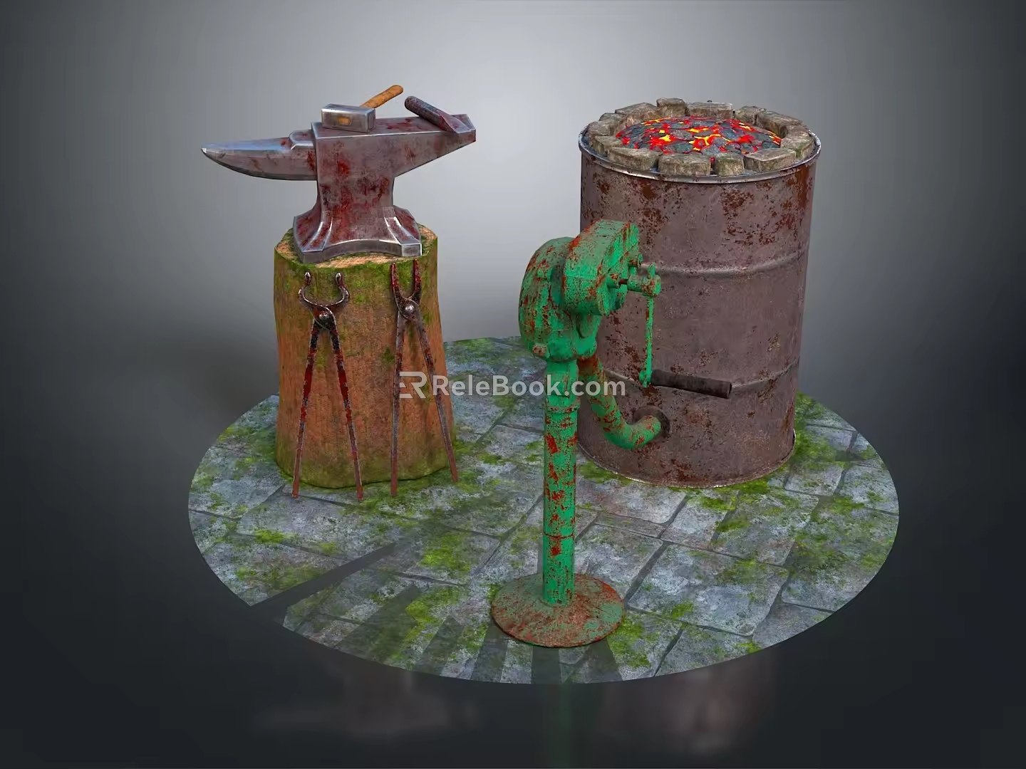 Anvil forging hammer iron cartoon forging game items game props game equipment 3d model