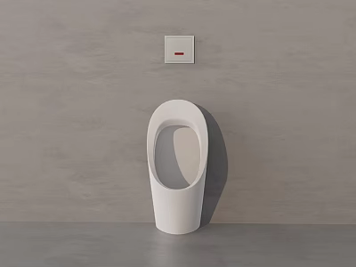White Modern Urinal Mounted On Gray Wall With Flush Button And Contemporary Design 3d model