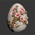 Handcrafted Decorative Egg Ornament With Pink Flowers And Golden Branches