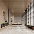 Spacious Modern Sales Office Corridor Space With Warm Wood Finishes And Polished Marble Interior Design