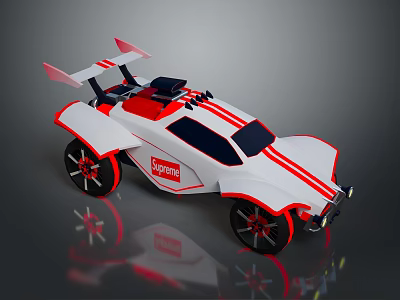 White And Red Supreme Race Car With Streamlined Body Red Stripes And Black Wheels 3d model