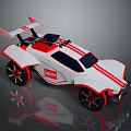 White And Red Supreme Race Car With Streamlined Body Red Stripes And Black Wheels