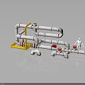 Industrial Piping Equipment With White Pipes Yellow Supports Red Valves And Human Figure For Scale