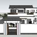 Traditional Chinese Style Detached Villa with Tile Roof White Walls and Courtyard Entrance