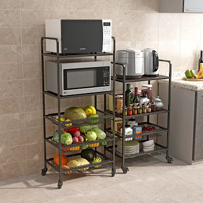 Kitchen Multi tier Storage Rack Organizer with Microwave Rice Cooker Fruits Vegetables and Spices 3d model