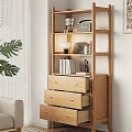 Wooden Chest of Drawers with Shelf Unit Monstera Plant Books and Decor in Minimalist Room