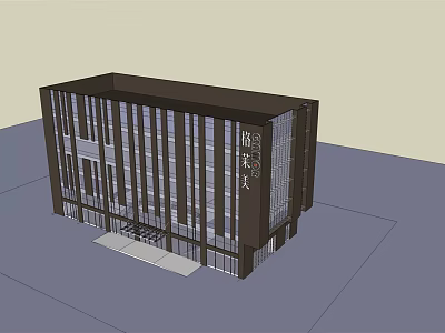 Modern Office Building With Glass Curtain Wall And Vertical Stripe Design Front Entrance Area 3d model