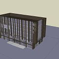 Modern Office Building With Glass Curtain Wall And Vertical Stripe Design Front Entrance Area