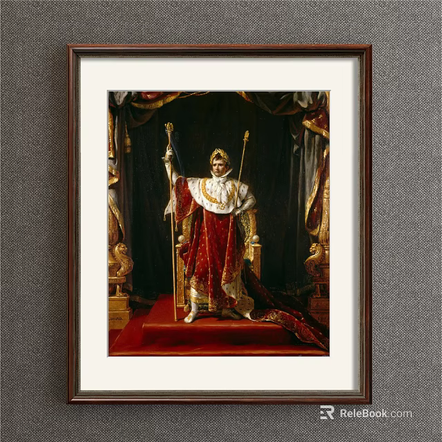 Portrait Painting of Regal Figure in Ornate Red Robe with Golden Scepter and Throne 3d model 