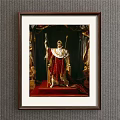 Portrait Painting of Regal Figure in Ornate Red Robe with Golden Scepter and Throne