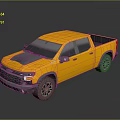 Yellow Modern Pickup Truck With Black Accents Large Tires And Reflective Surface