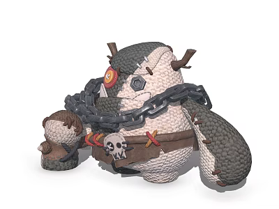 Game Movie Character With Gray White Stitched Body Branches Chains Skull And Stone Textured Arms 3d model