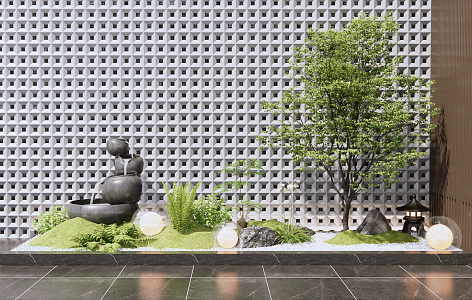 Modern waterscape sketch Courtyard sketch Plant heap landscape Water bowl Landscape tree Dry landscape sketch 3d model