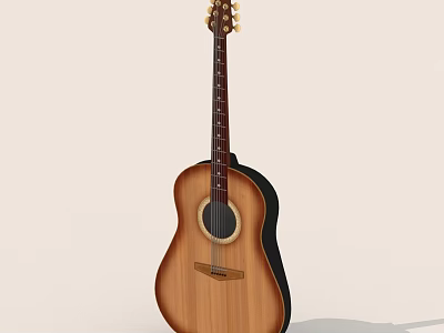Elegant Acoustic Guitar With Natural Wooden Body Dark Neck And Chrome Tuning Pegs 3d model