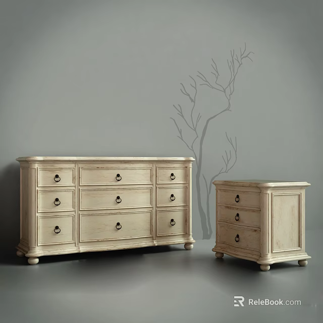 Elegant Off White Console Cabinet and Side Cabinet with Drawers for Entryway Storage 3d model 