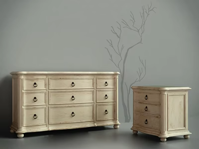 Elegant Off White Console Cabinet and Side Cabinet with Drawers for Entryway Storage 3d model