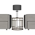 Casual Sofa Set Two Gray Single Seats With Black Round Side Table And Black Lamp 3d model
