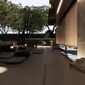 Modern Building Exterior Wall Featuring Large Tree Courtyard Paved Ground And Entrance
