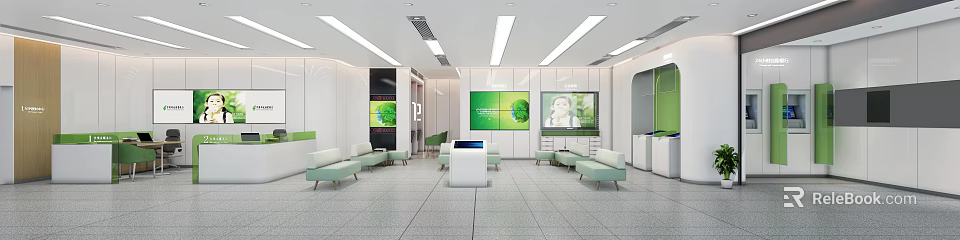 Modern Service Hall Interior With Comfortable Seats Large Screens And Bright Environment 3d model