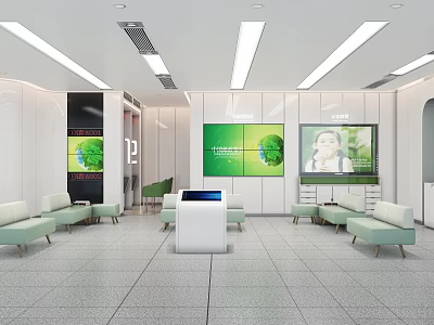Modern Service Hall Interior With Comfortable Seats Large Screens And Bright Environment 3d model