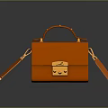 Stylish Orange Leather Handbag With Gold Lock Clasp Top Handle And Removable Strap