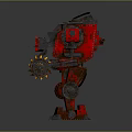 Red Mechanical Robot Game Movie Character With Armored Structure And Weapon Details