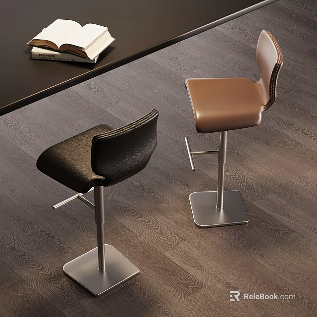 Modern Black And Brown Leather Bar Stools With Metal Base For Home Bar 3d model 