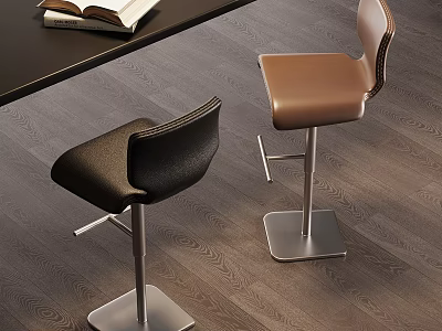 Modern Black And Brown Leather Bar Stools With Metal Base For Home Bar 3d model