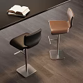 Modern Black And Brown Leather Bar Stools With Metal Base For Home Bar