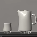 White Ceramic Cup and Pitcher With Raised Dot Base on Black Shelf Light Wall 3d model