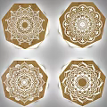 Four Octagonal Wooden Wall Lamps With Intricate Patterns And Warm Light Glow 3d model