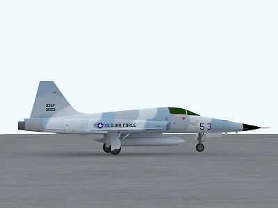 U.S. Air Force Fighter Jet with Camouflage Paint and Number 53 on Tarmac 3d model