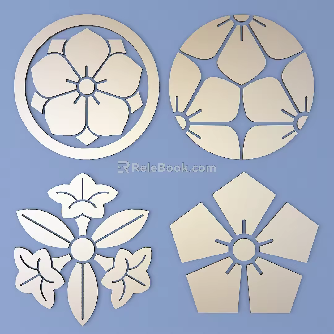 Japanese Style Carved Round Carved Traditional Pattern Carved Pattern 3d model