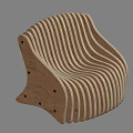 Wooden Chair With Curved Layered Slats And Modern Design Structure