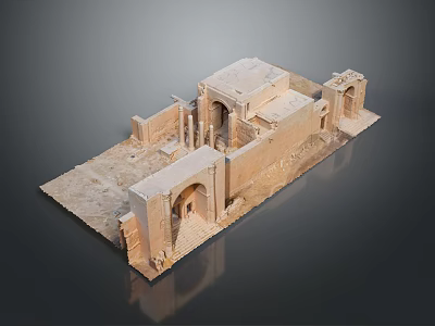 Detailed Ancient Architecture Model Featuring Stone Arches Columns And Symmetrical Structure 3d model
