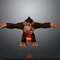 Playful Brown Cartoon Gorilla With Open Arms And Red Tie On Gray Background