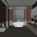 Elegant Modern Bathroom Interior With Freestanding Bathtub Double Vanity Large Mirror Blinds Design