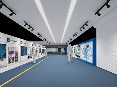 Modern Exhibition Hall Interior With Display Walls Exhibits And Human Models 3d model