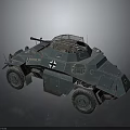 Military Armored Vehicle With Four Wheels Mounted Machine Gun And Open Grid Hatch