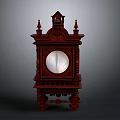 Vintage Red Carved Wooden Clock with Ornate Design and Decorative Details