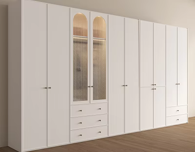 Modern White Wardrobe with Glass Doors and Drawers in Sleek Design 3d model